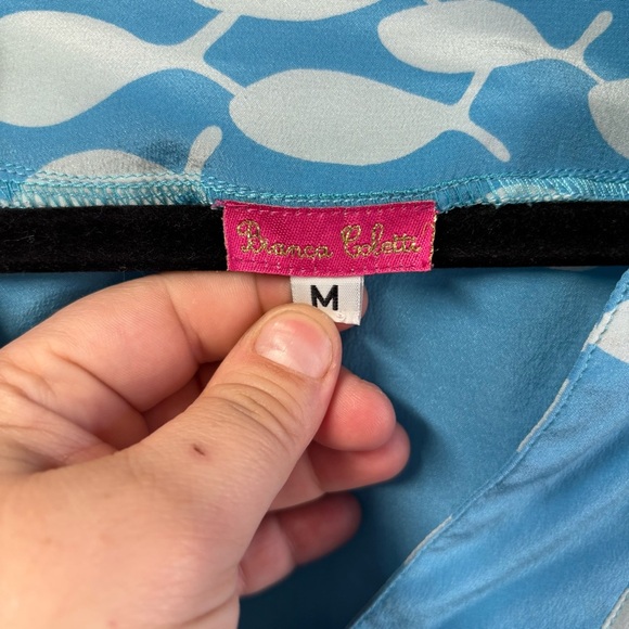 Bianca Coletti 100% Silk Preppy Blue Fish Pattern Beach Women's Dress M - Picture 3 of 6